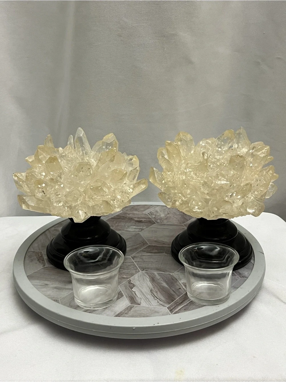 Arty Imports Resin Crystal Cluster Tealight Candle Holders Set of 2 Black Base